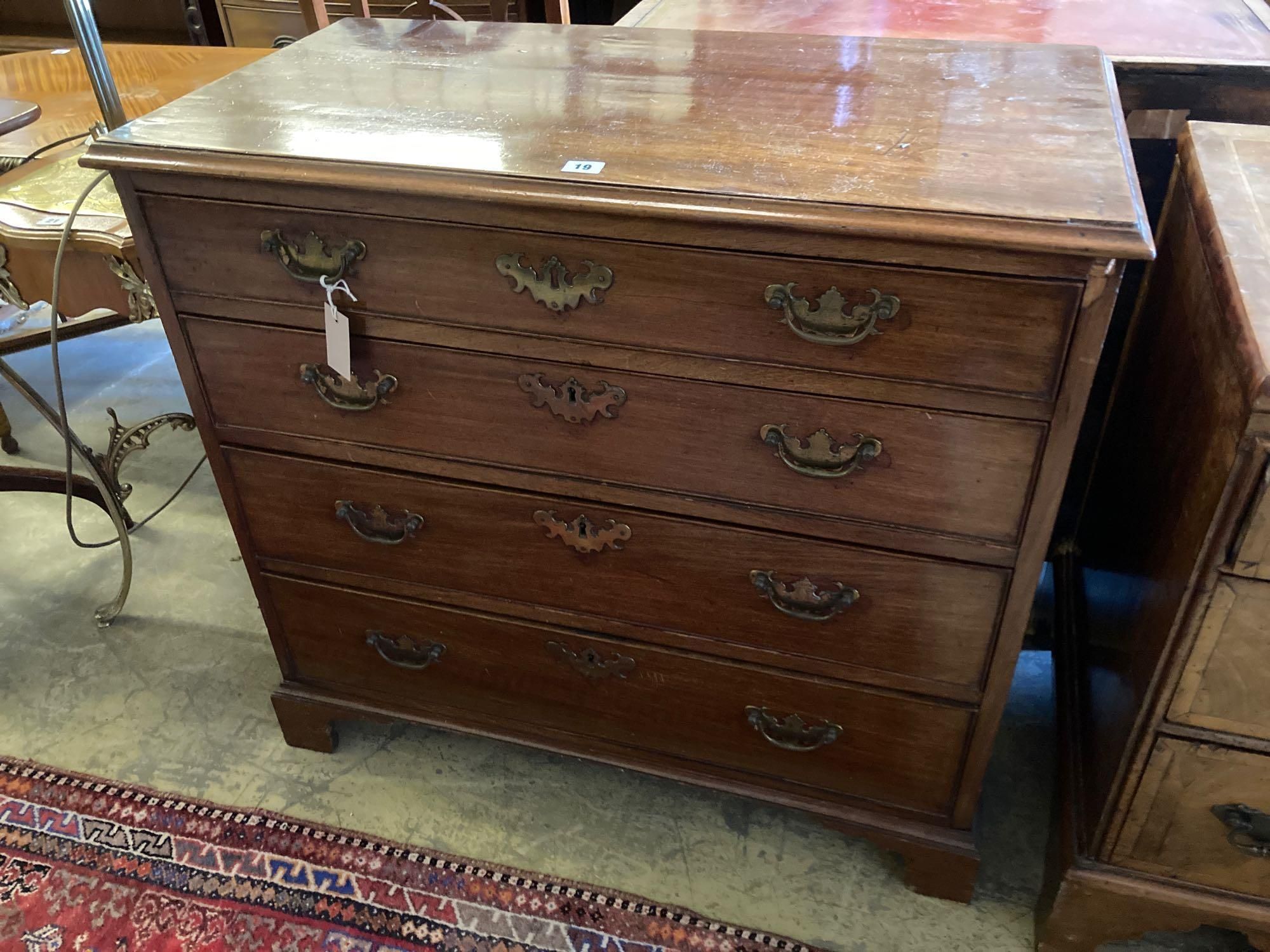 A George III mahogany four-drawer chest of small proportions, width 90cm